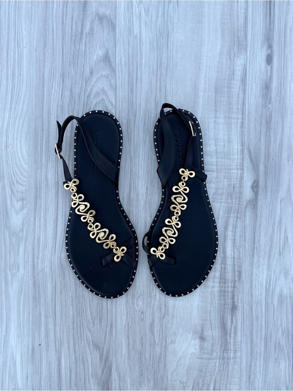 Tsouderos black leather flat sandals